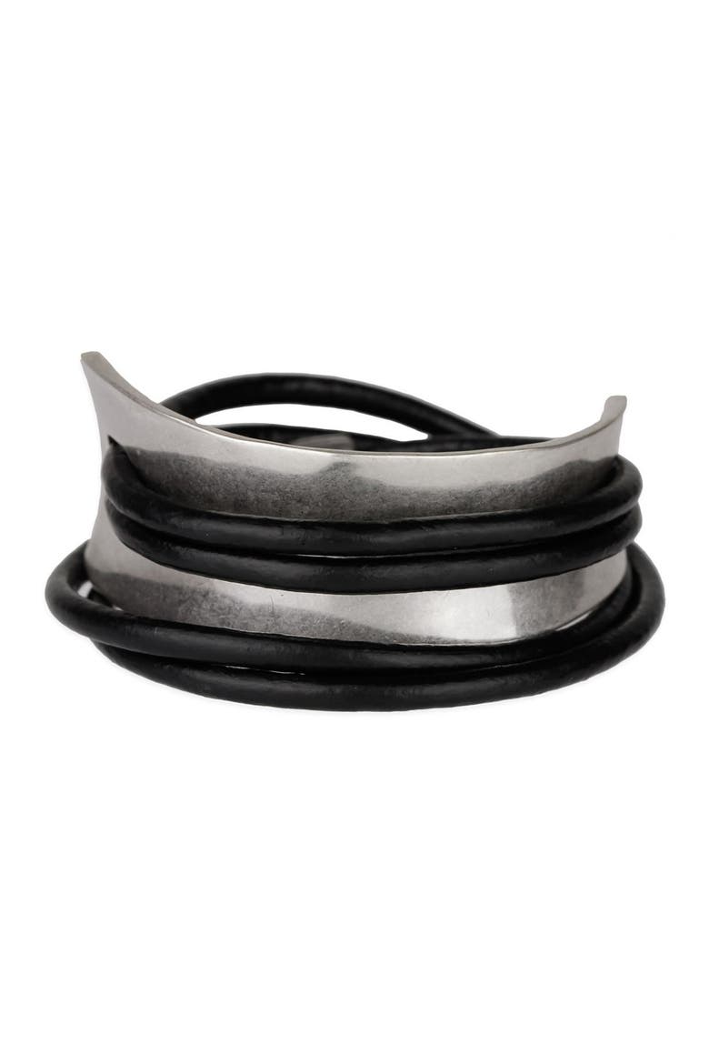 Black Gladiator Wrap Leather Bracelet, Alternate, color, black