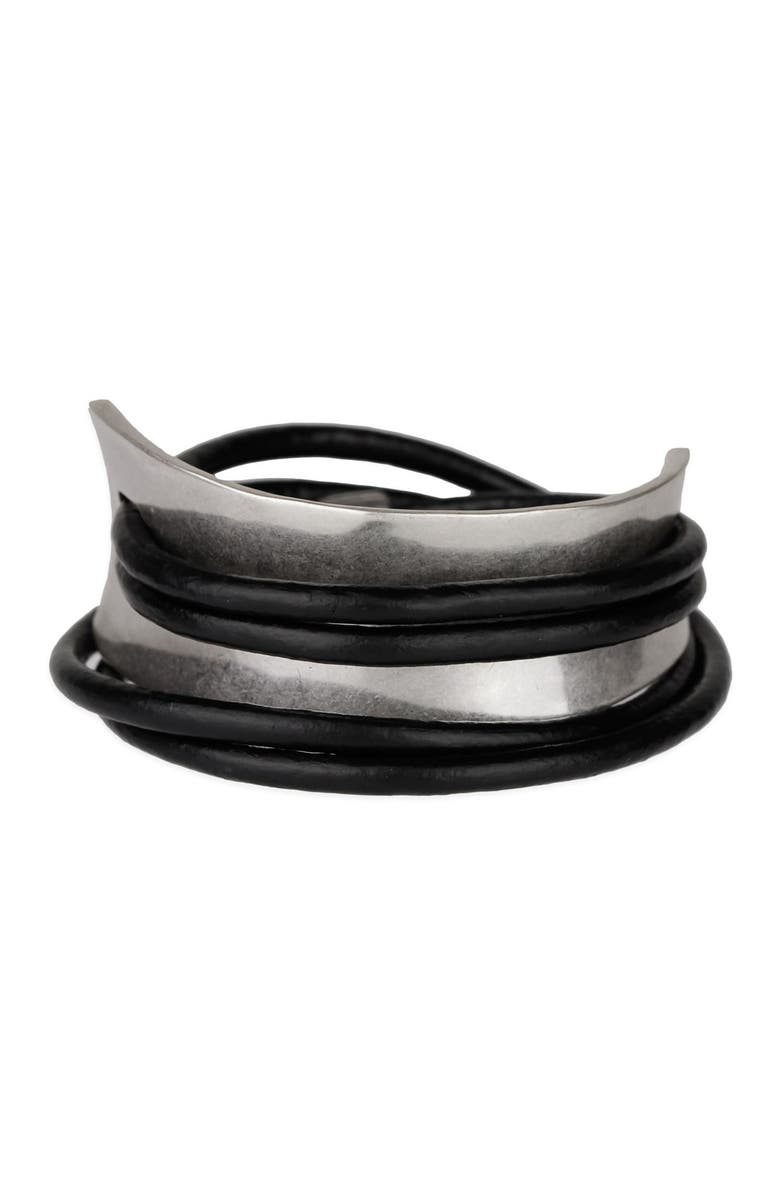 SAACHI Black Gladiator Wrap Leather Bracelet, Alternate, color, Black