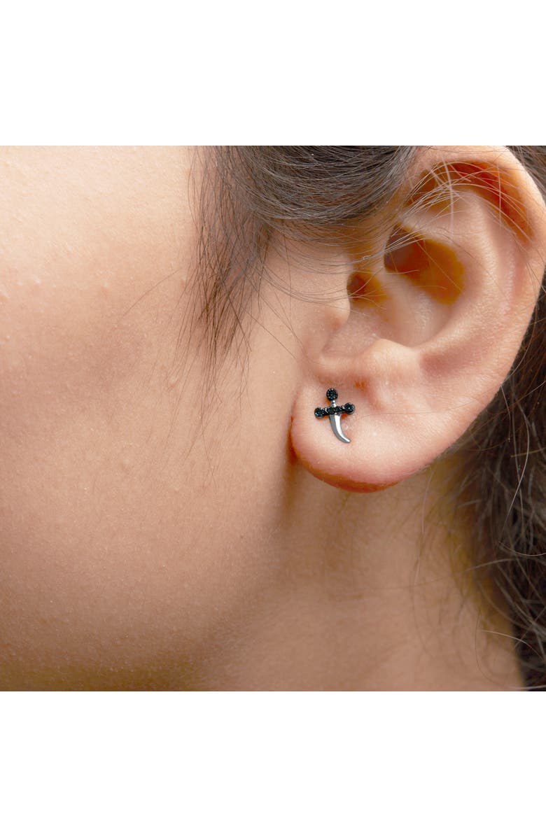 Haus of Brilliance .925 Sterling Silver Blue Diamond Accent Knife Earrings, Alternate, color, White