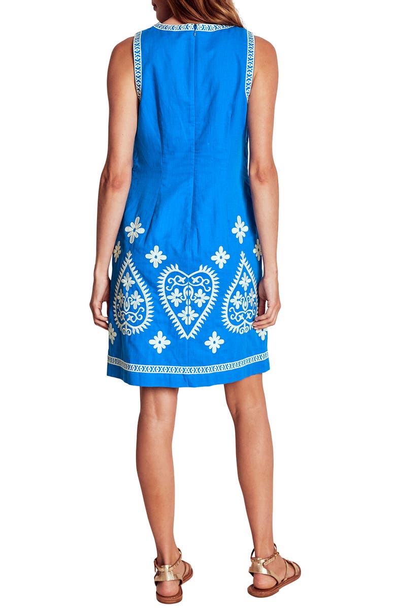 Boden Embroidered Sleeveless Linen & Cotton Shift Dress, Alternate, color, Blue Embroidery