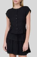Blu Pepper Lace Trim Cap Sleeve Button-Up Top