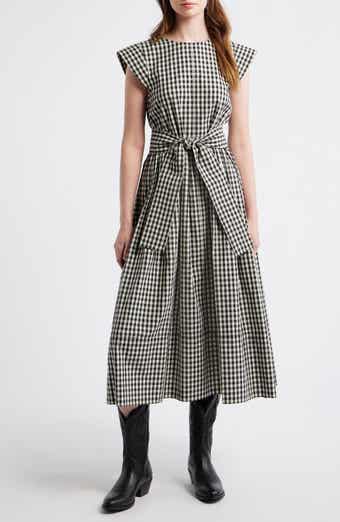 The Tulsa Gingham Belted Cotton Midi Dress