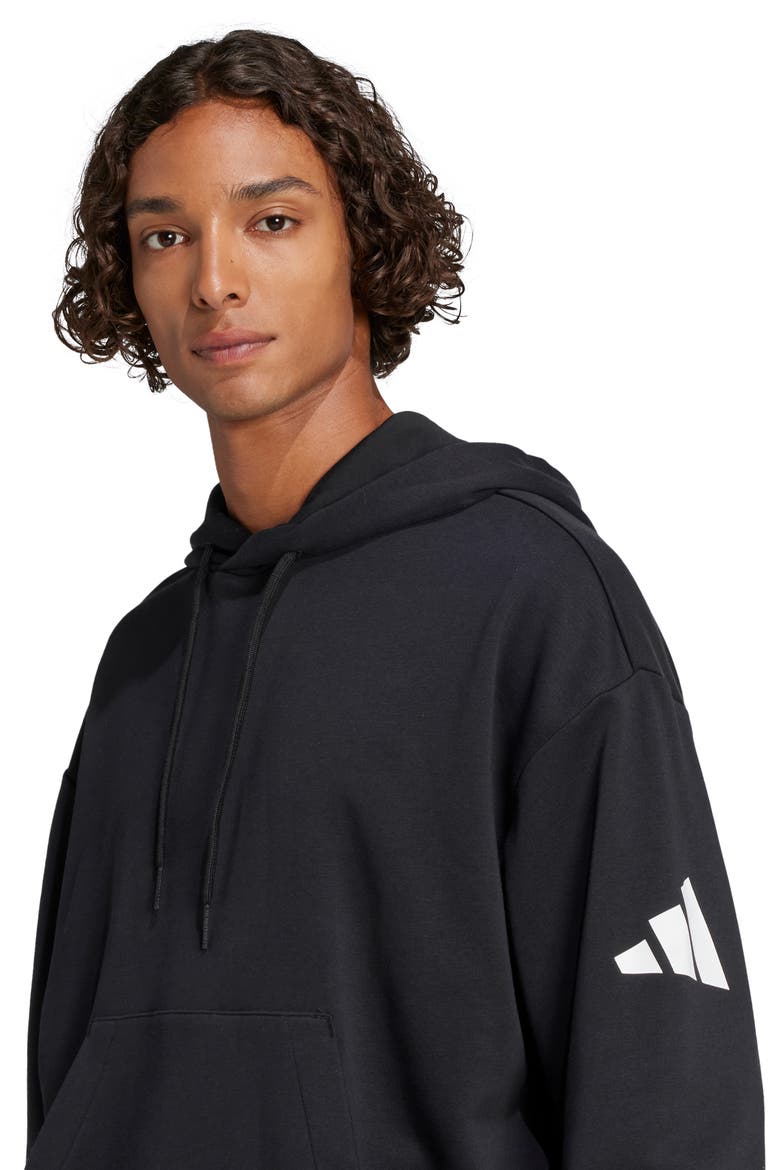 Essentials Loose 3-Bar Hoodie, Alternate, color, BLACK/ WHITE