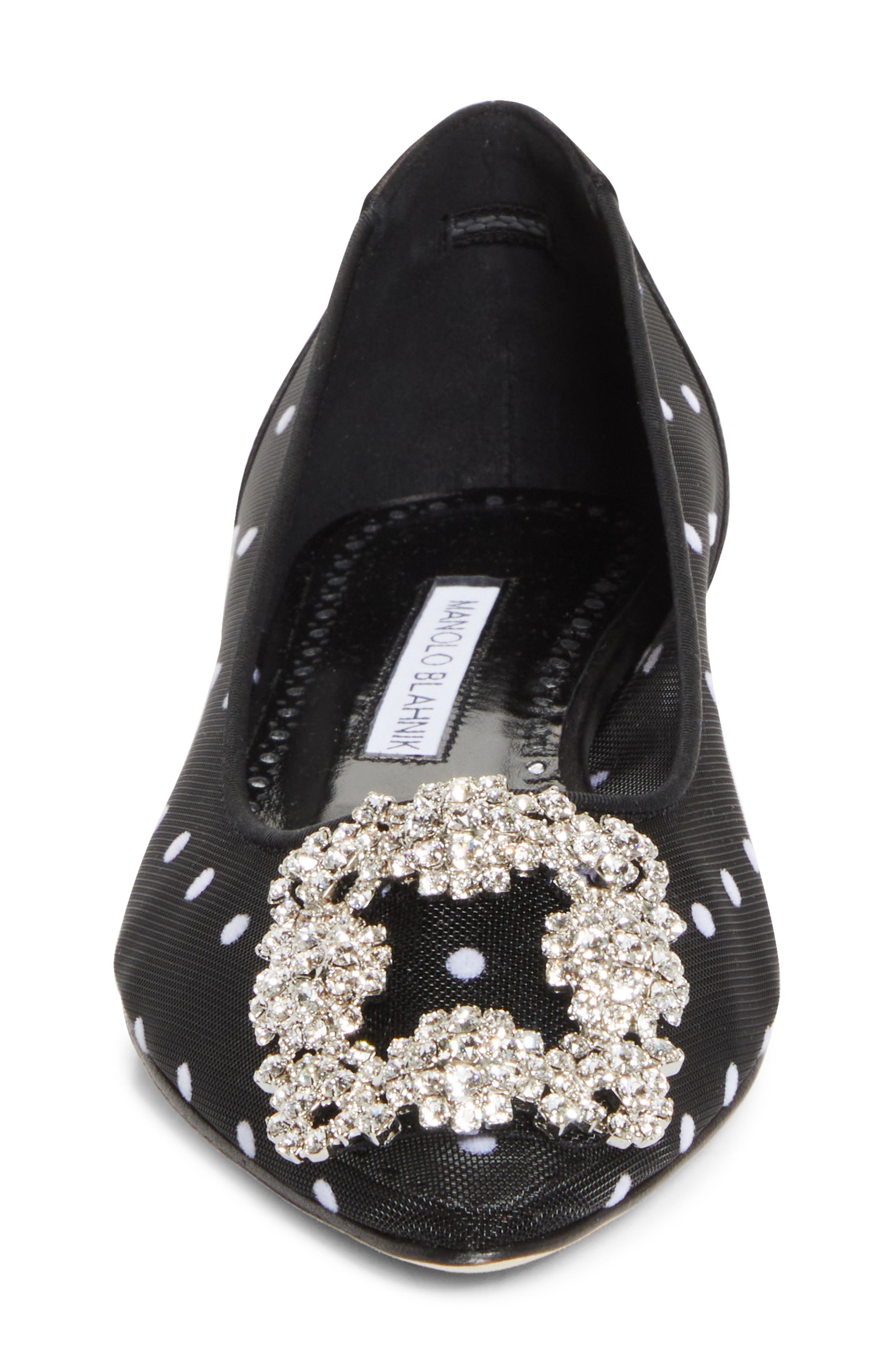 Manolo Blahnik Hangisi Crystal Buckle Flat, Alternate, color, 