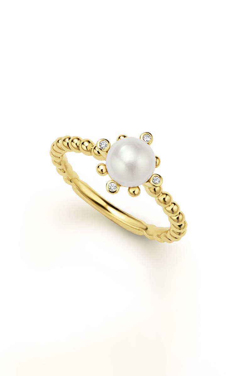 LAGOS 18K Luna Fleur Pearl Floral Ring, Alternate, color, Gold