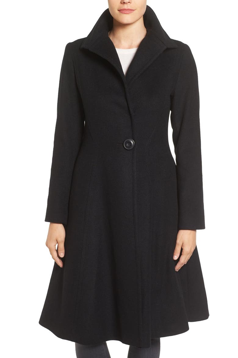 Isabella Skirted Wool Blend Coat, Main, color, BLACK