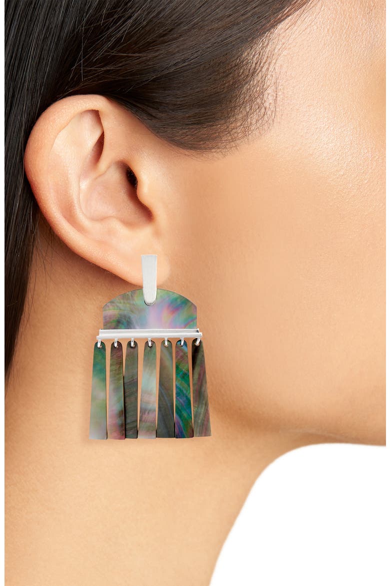 Layne Earrings, Alternate, color, BRIGHT SILVER/ BLACK MOP