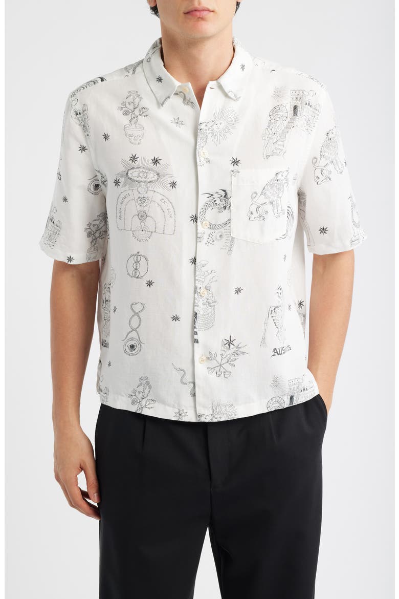 Terra Print Short Sleeve Button-Up Shirt, Main, color, ECRU
