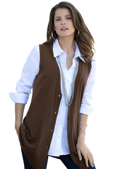 Plus Size Drop Needle Vest Lightweight Sweater Knit (Plus)
