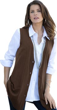 Roaman's Plus Size Drop Needle Vest Lightweight Sweater Knit