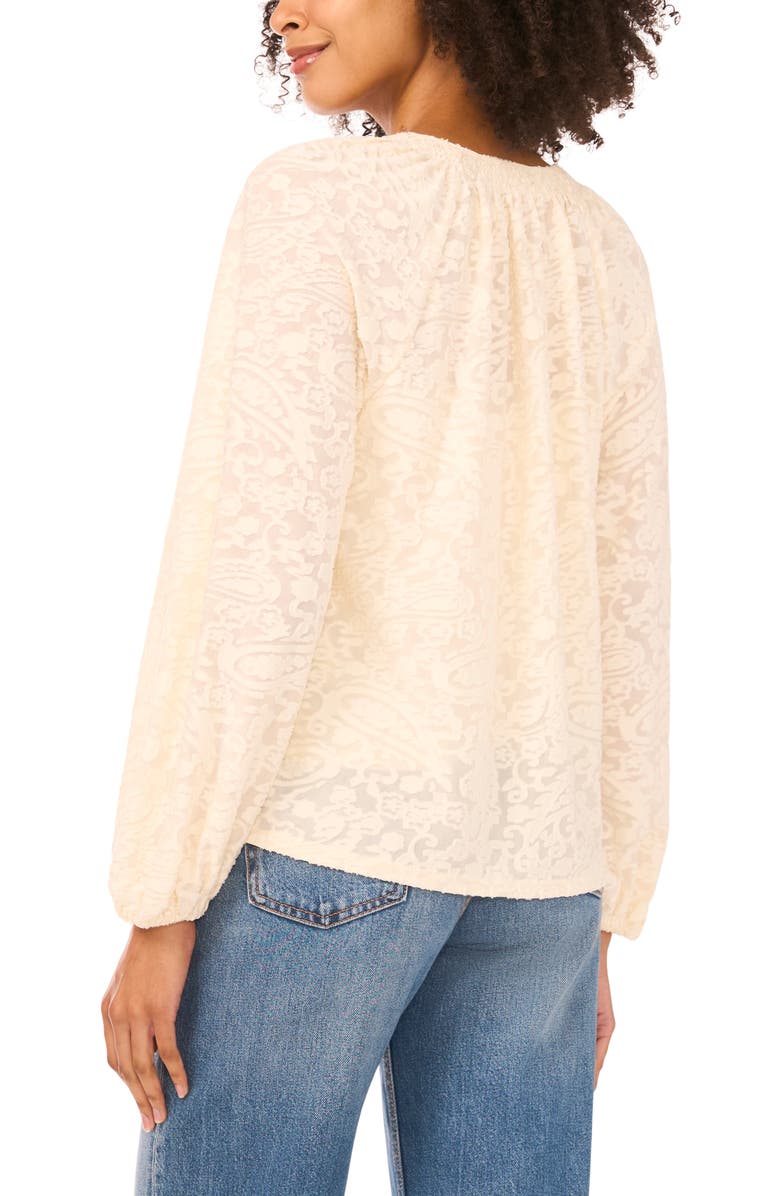 Vince Camuto Texture Tie Neck Top, Alternate, color, Birch