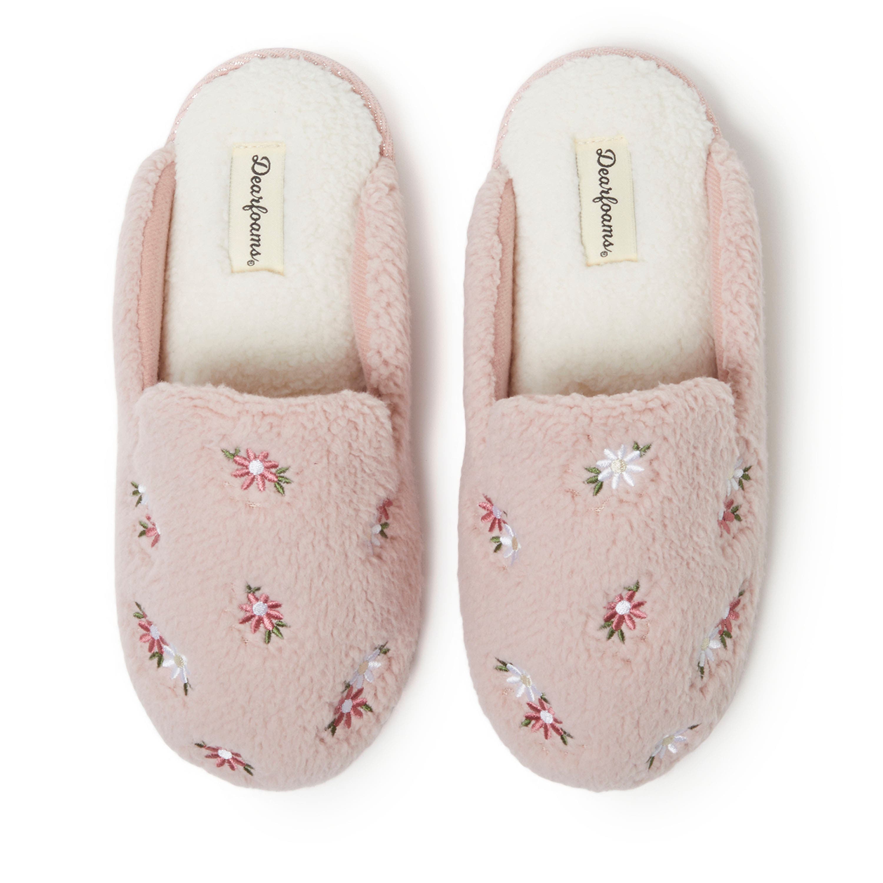 DEARFOAMS Teddy Tab Scuff Slipper, Alternate, color, Pink Daisy