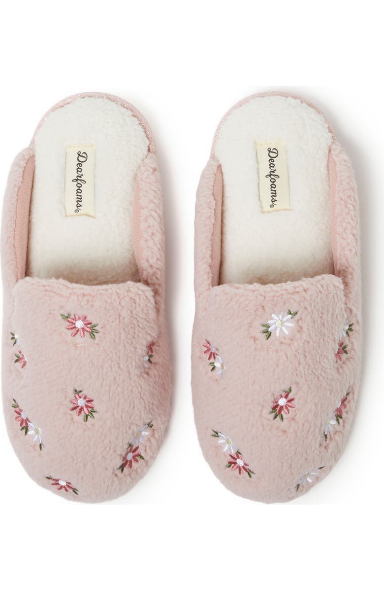 DEARFOAMS Teddy Tab Scuff Slipper, Alternate, color, Pink Daisy