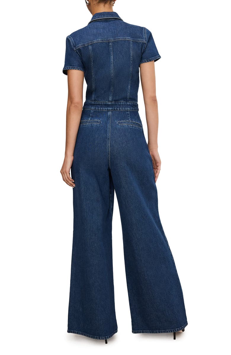 Good American Fit for Success Pleated Wide Leg Denim Jumpsuit, Alternate, color,