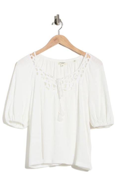 Split Neck Puff Sleeve Top