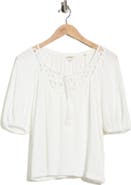 MAX STUDIO Split Neck Puff Sleeve Top