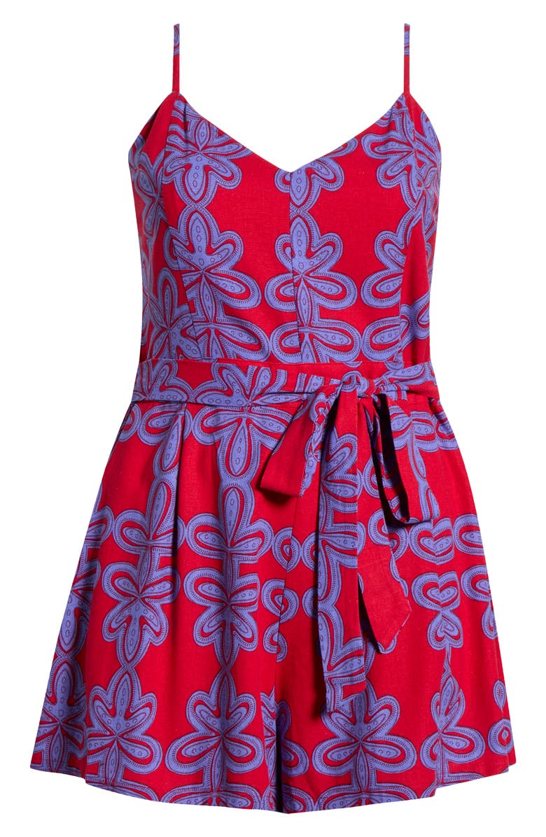 SUGARLIPS Rory Abstract Kirsten Tie Romper Curve, Alternate, color, Cherry-Mul