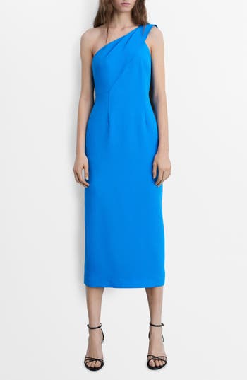 Mango One-shoulder Sheath Dress In Blue