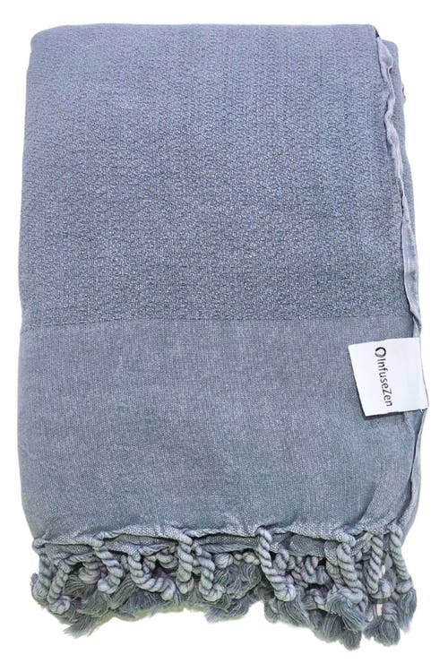InfuseZen Stonewashed Organic Small Turkish Throw Blanket in Denim 