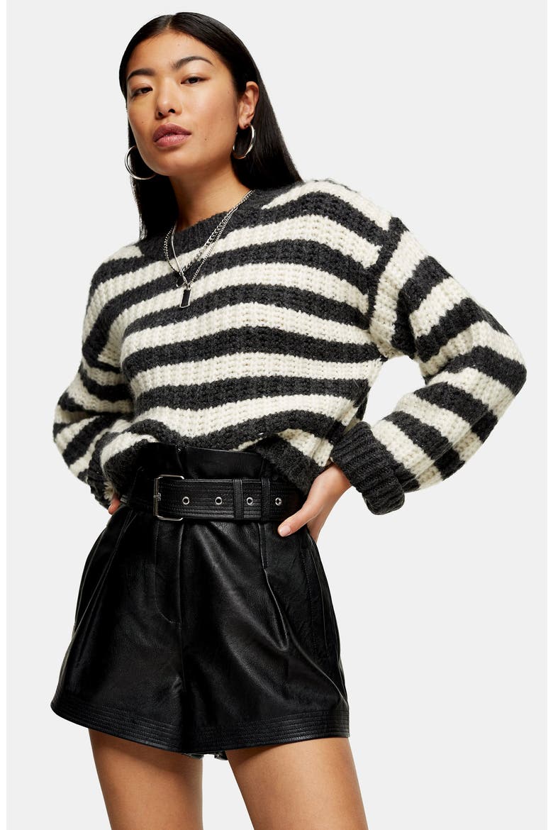 Belted Faux Leather Shorts, Alternate, color, BLACK
