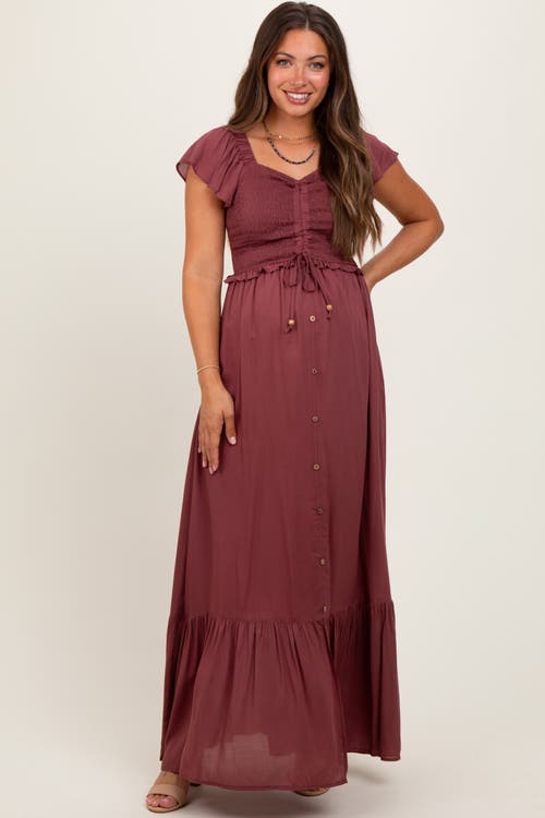 Pinkblush Smocked Top Woven Maxi Dress In Burgundy