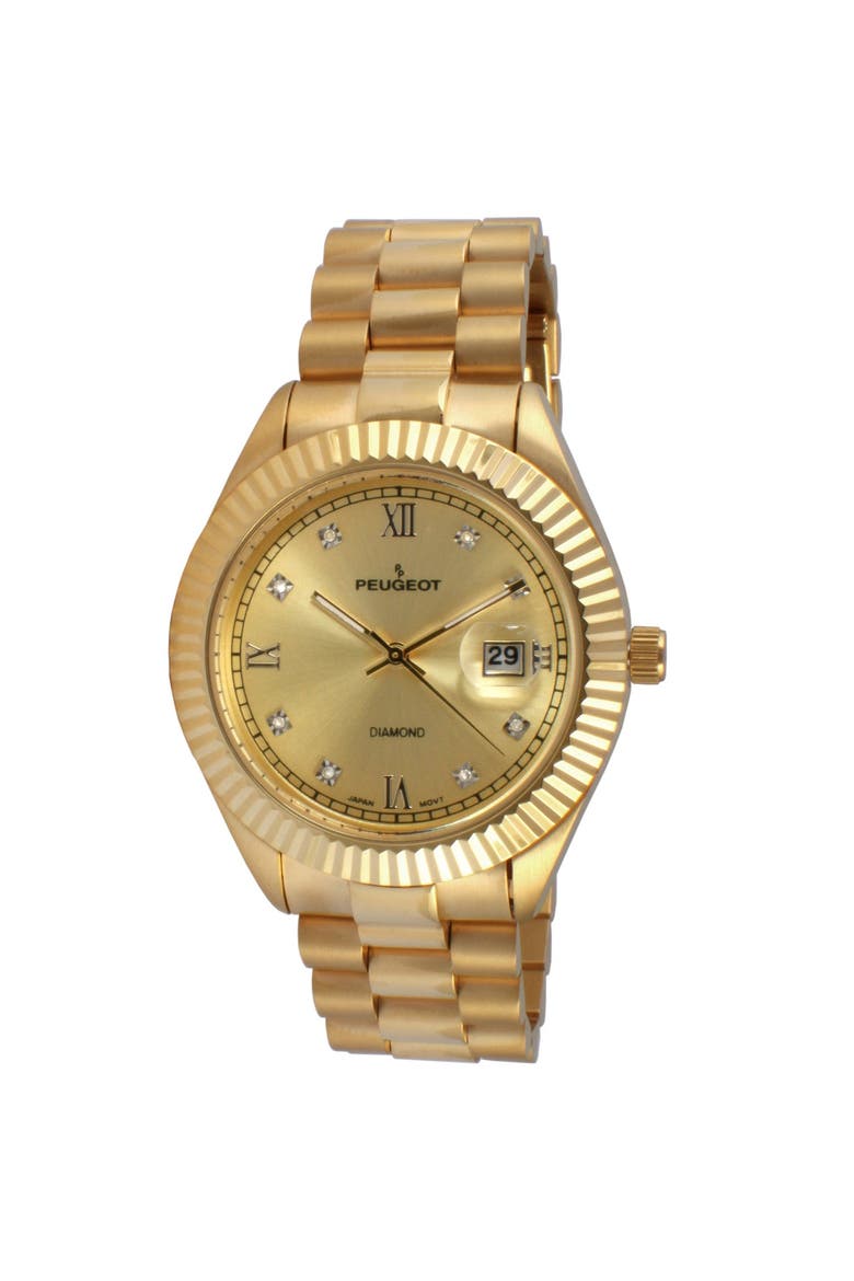 Luxury Fluted Bezel, Genuine Diamond Bracelet Watch - 40MM, Main, color, Champagne