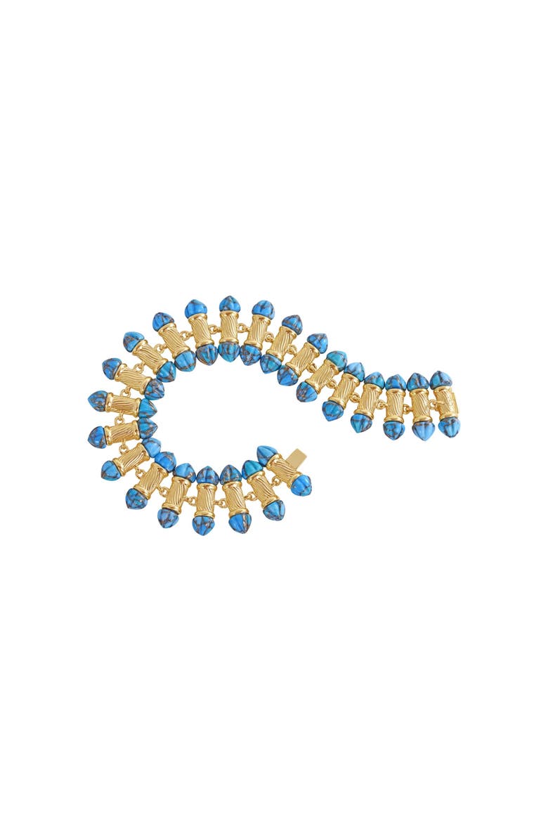 LuvMyJewelry Twisted Rays Design Turquoise Gemstone Yellow Gold Plated Silver Women Bracelet, Alternate, color, 