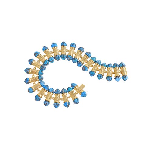 Luvmyjewelry Twisted Rays Design Turquoise Gemstone Yellow Gold Plated Silver Women Bracelet In 14kt Gold Vermeil On Sterling