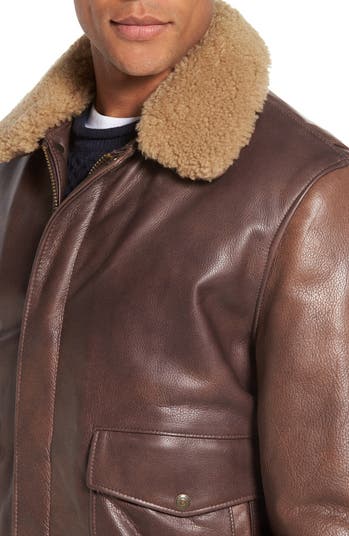 Schott NYC Cowhide Bomber Jacket with Genuine Shearling Collar