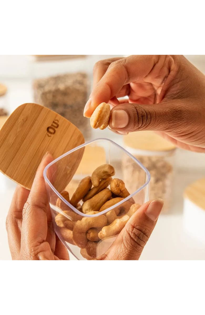 OU Clear Stackable Airtight Food Storage Container with Wood Lid, Alternate, color, Clear