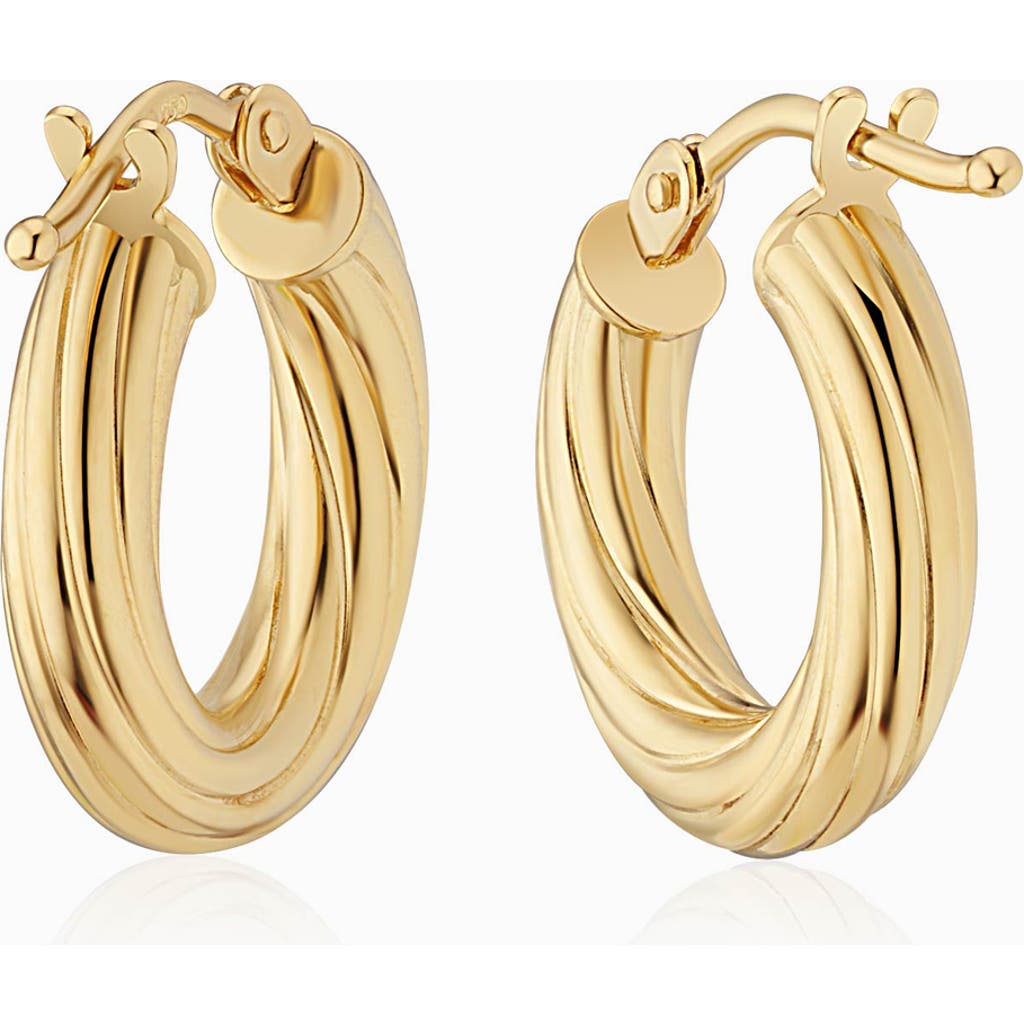 Oradina 18k Yellow Gold With A Twist Mini Hoops In Gold