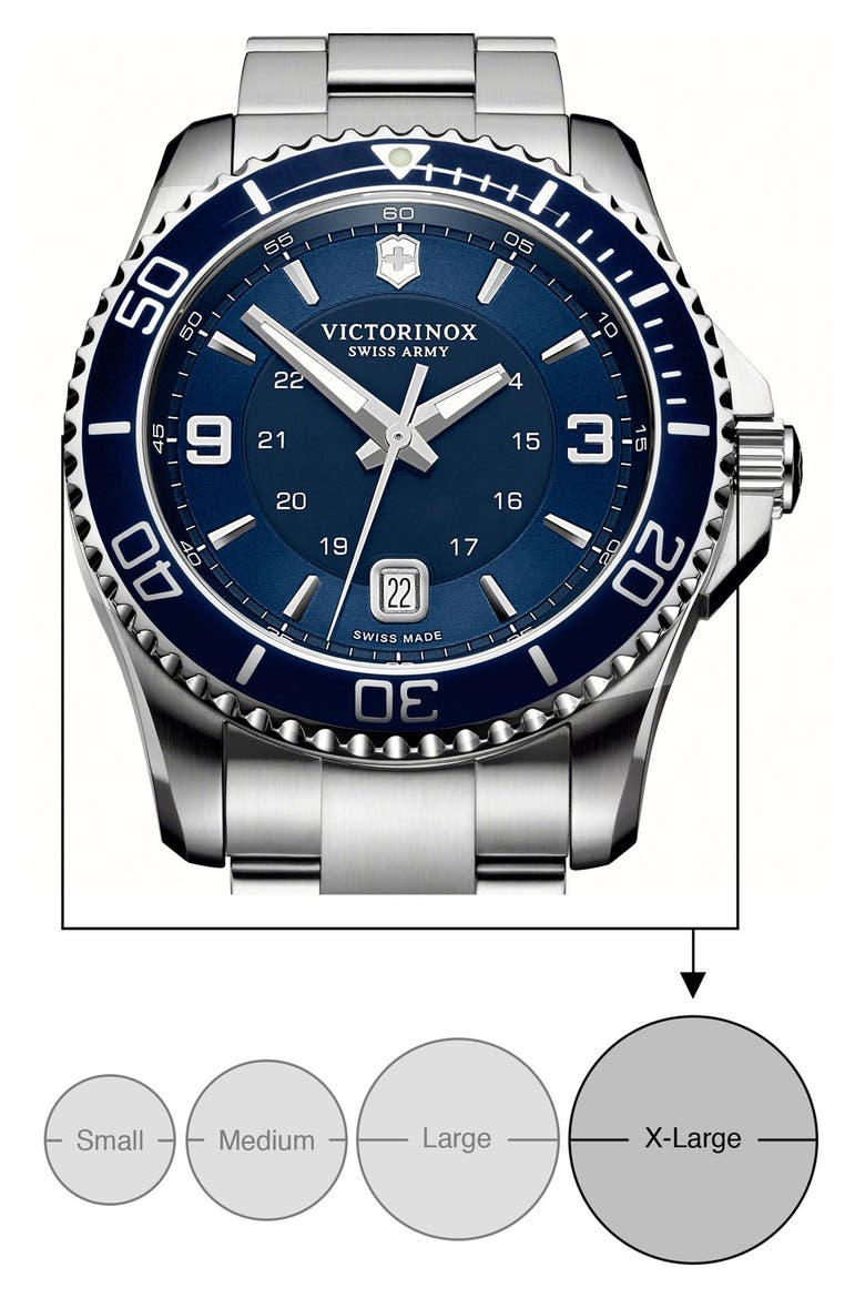 'Maverick GS' Stainless Steel Watch, 43mm, Alternate, color, SILVER/ BLUE