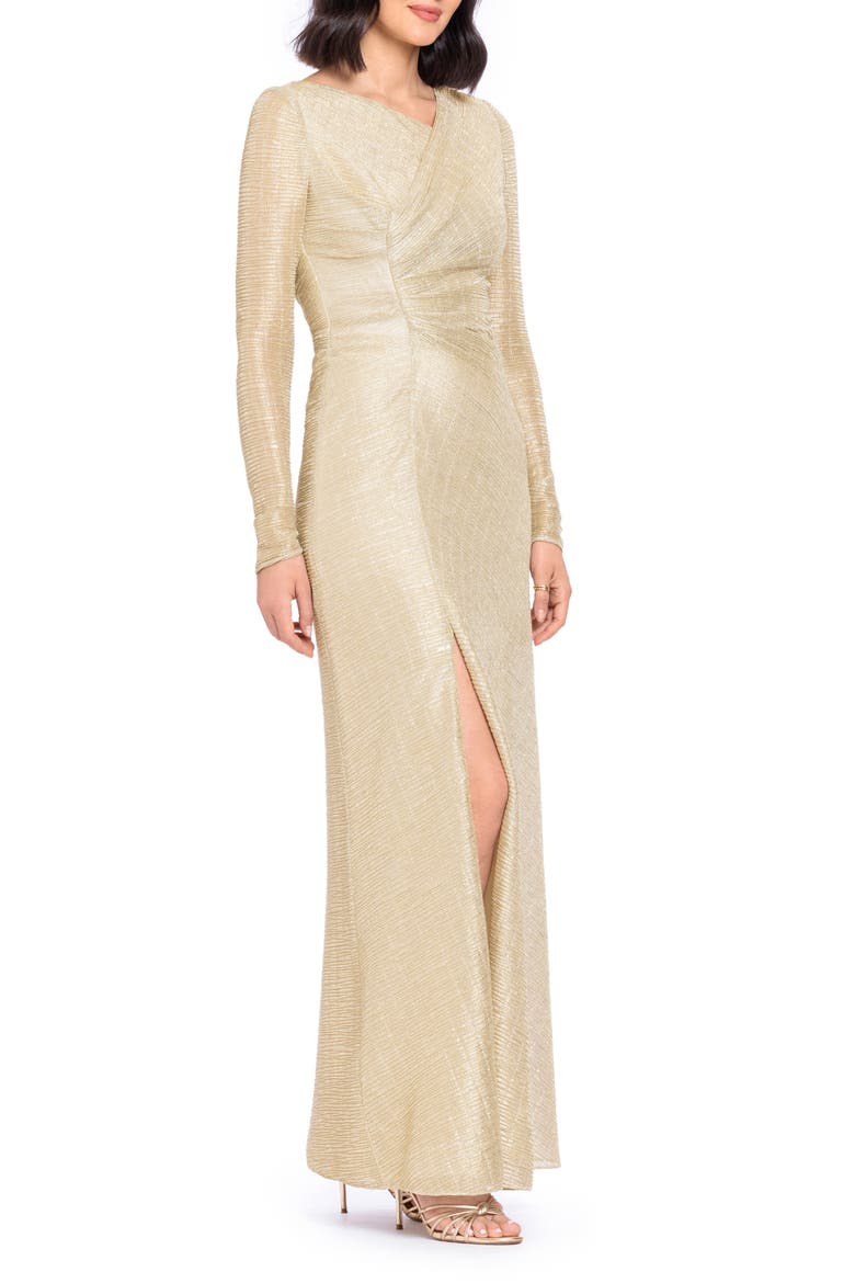 Metallic Long Sleeve Gown, Alternate, color, GOLD/ GOLD