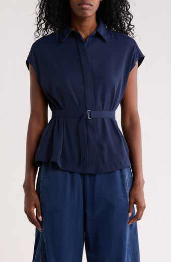 MAX STUDIO Belted Cap Sleeve Button-Up Shirt