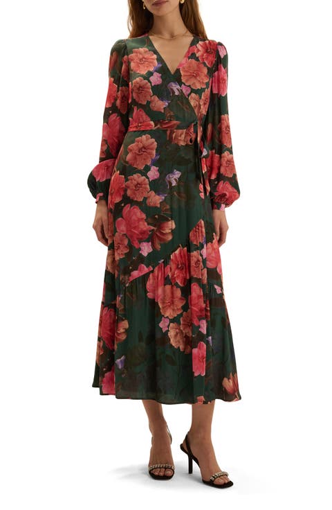 The Love Letter Floral Long Sleeve Wrap Midi Dress