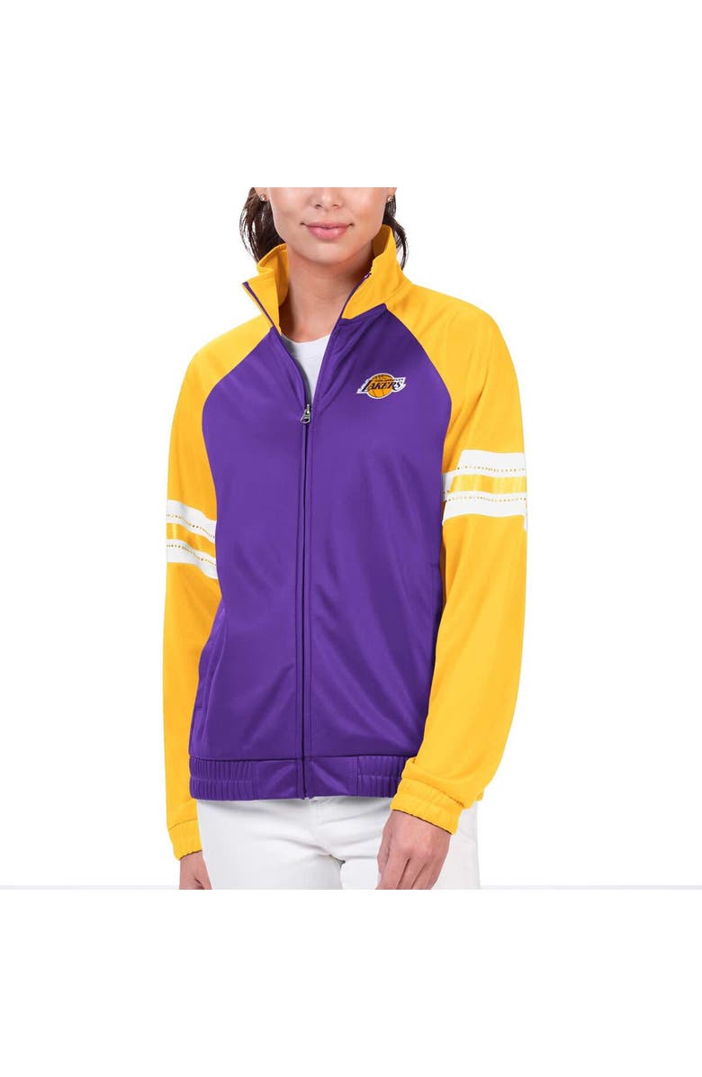G-III 4HER BY CARL BANKS Women's G-III 4Her by Carl Banks Purple Los Angeles Lakers Main Player Raglan Rhinestone Full-Zip Track Jacket, Alternate, color, Purple