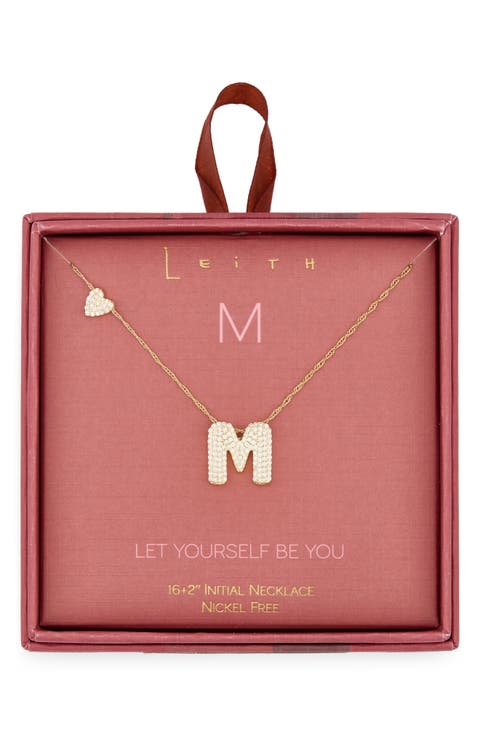 Cubic Zirconia Heart & Bubble Initial Pendant Necklace