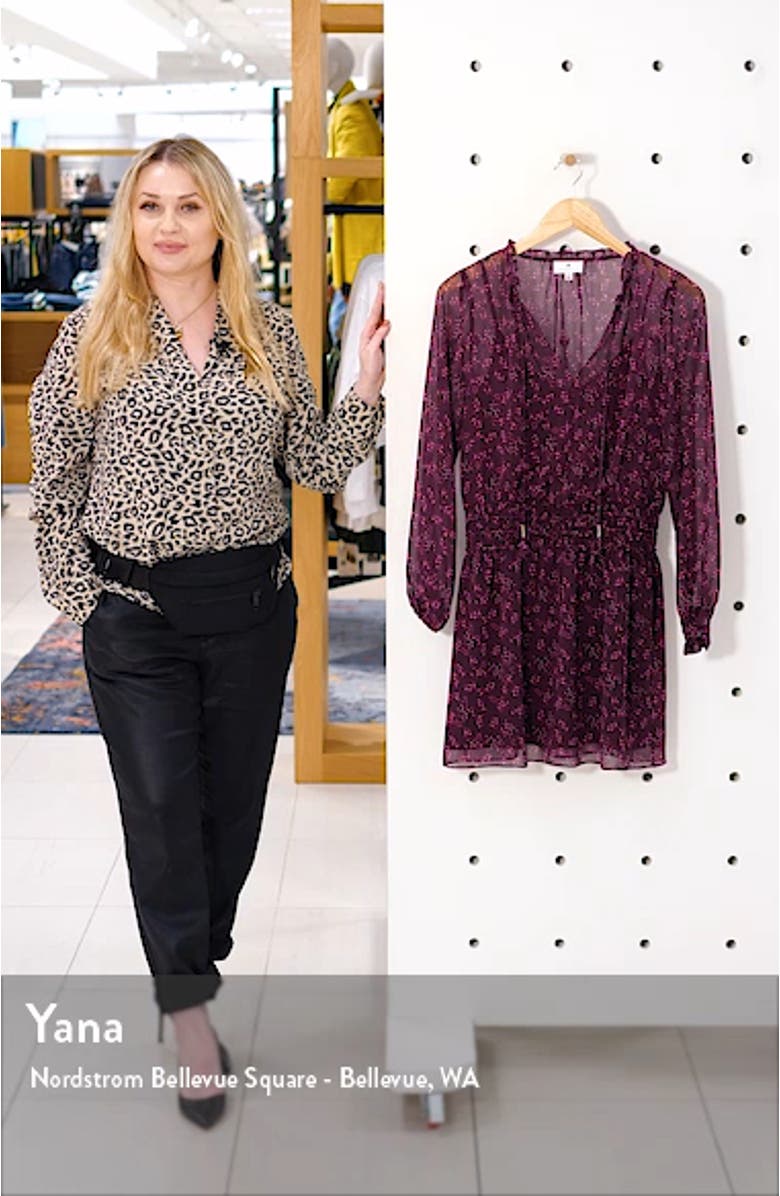 Long Sleeve Smocked Waist Chiffon Minidress, sales video thumbnail