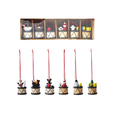 6-Piece Wood Holiday Drum Ornaments, Multicolor
