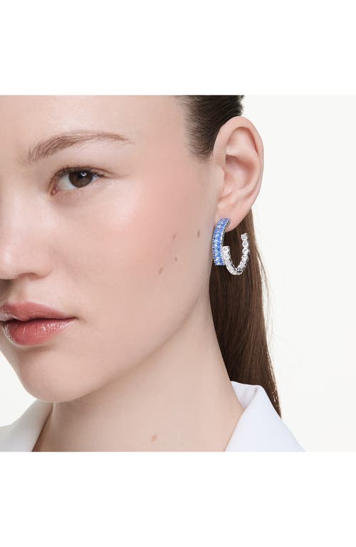 Swarovski Matrix Rhodium Plated Hoop Earrings In Blue