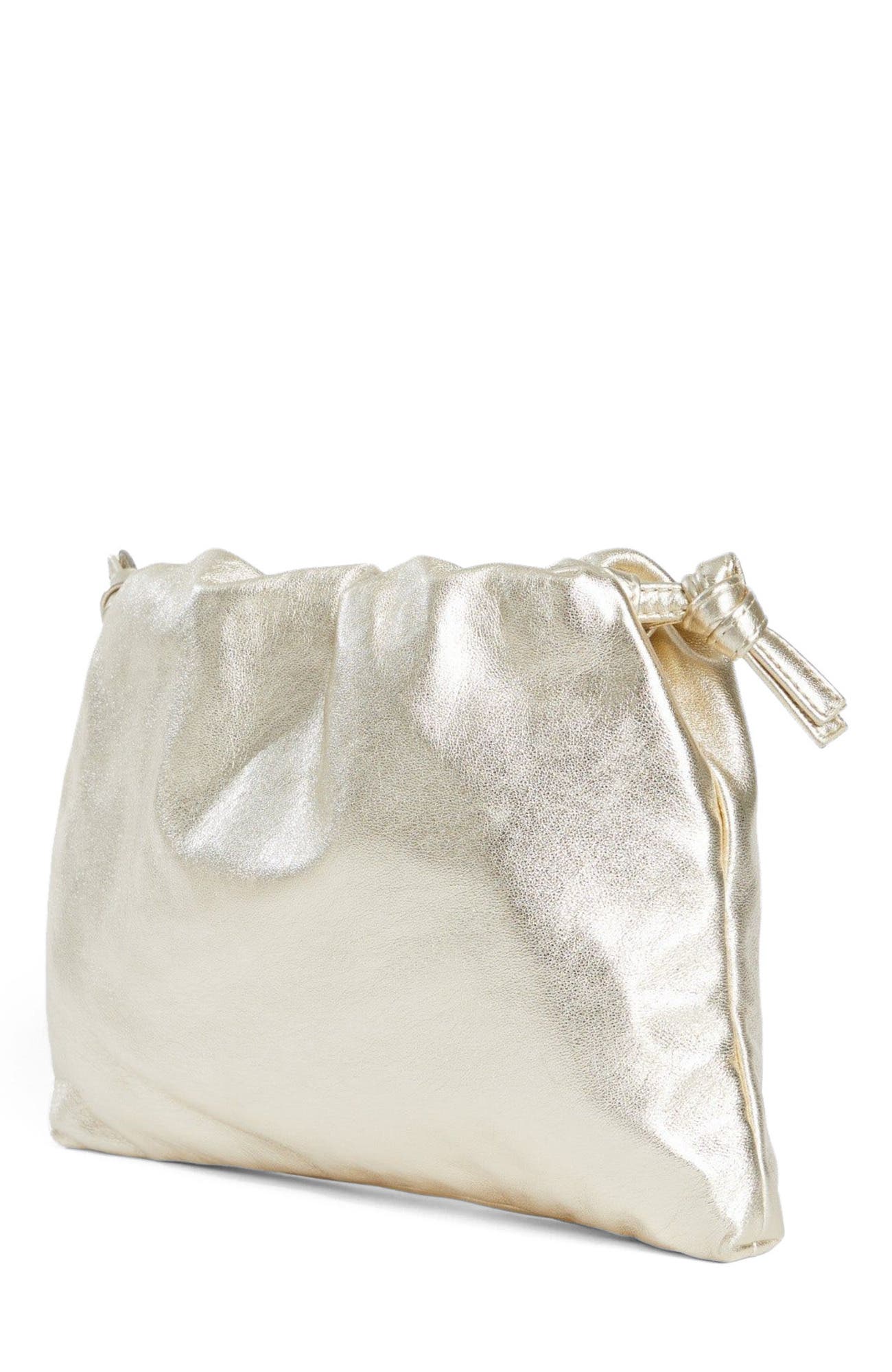 Monica Leather Drawstring Clutch, Alternate, color, Champagne