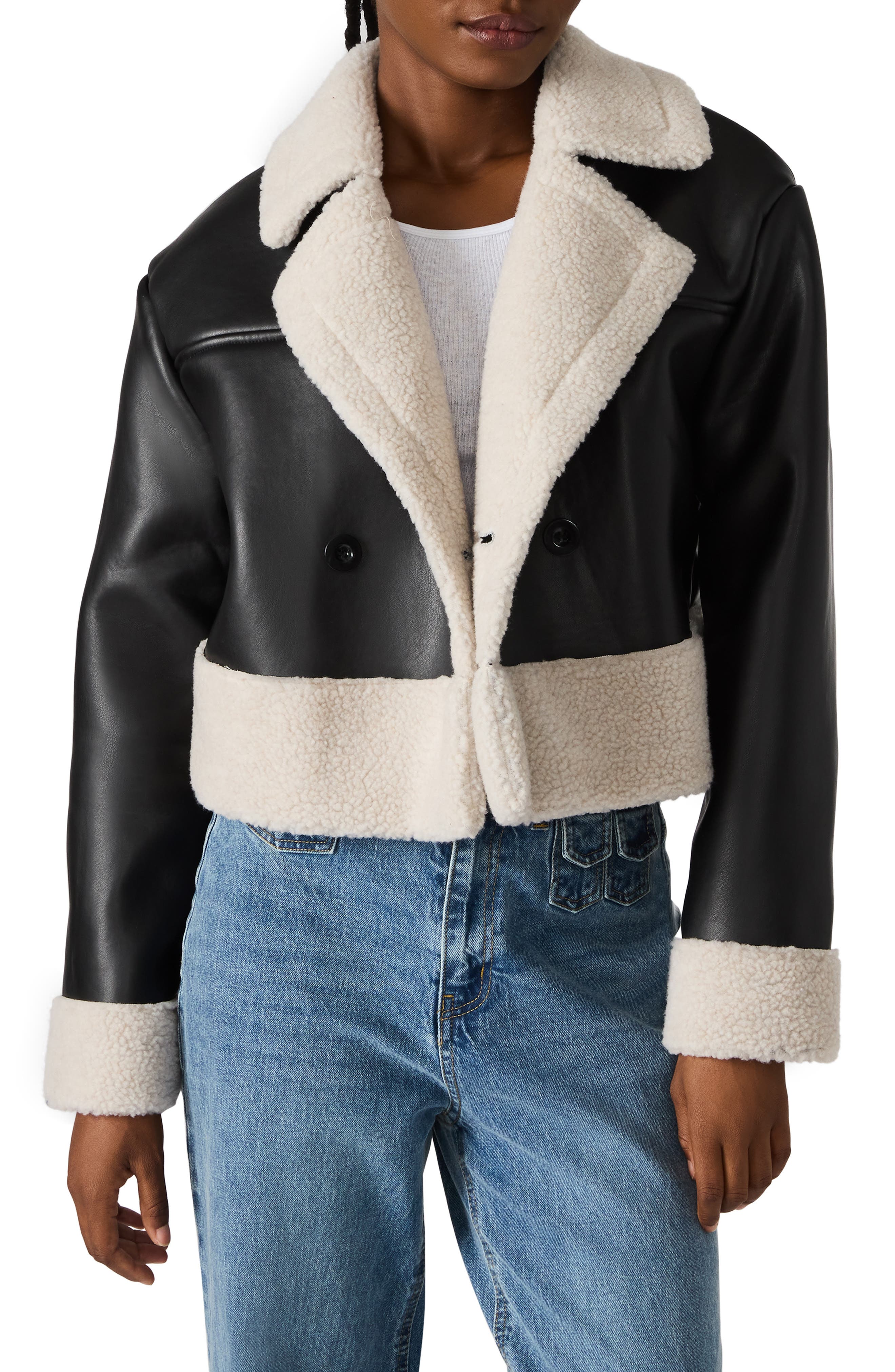 Steve Madden Athen Faux Shearling Trim Moto Jacket