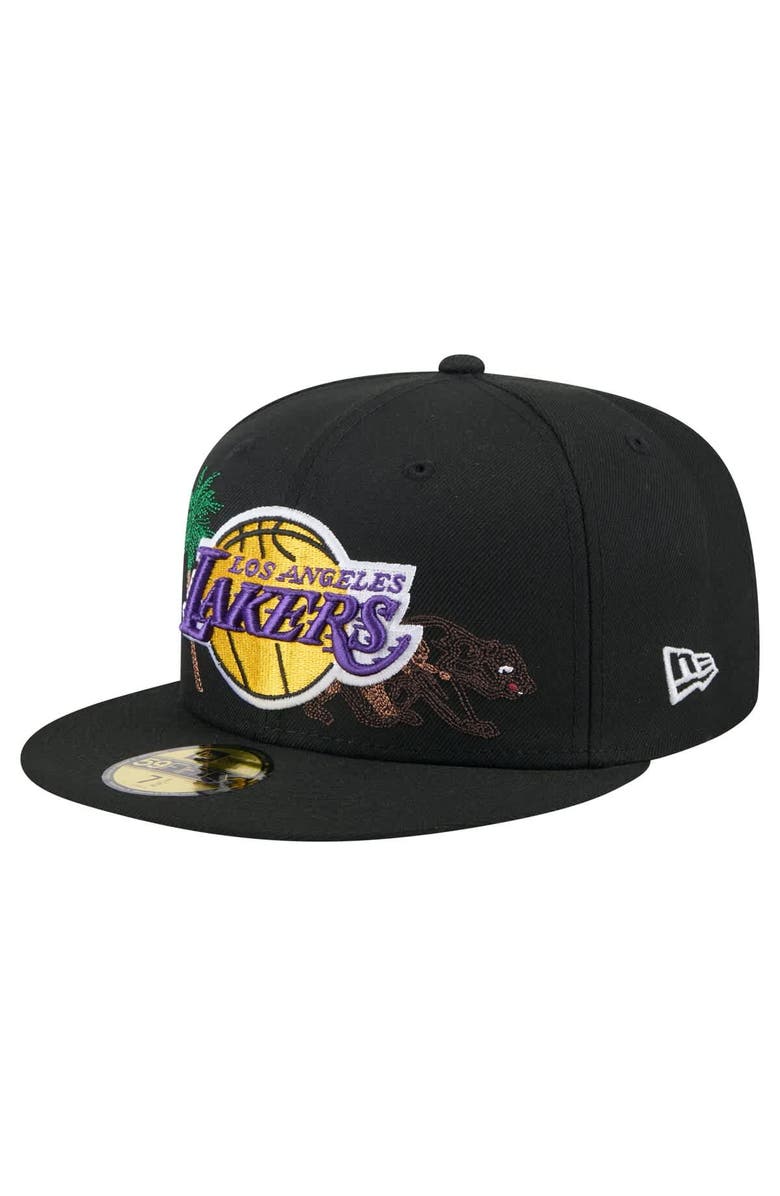 New Era Men's New Era Black Los Angeles Lakers State Stitch 59FIFTY Fitted Hat, Main, color, Black