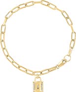 EFFY 14k Gold Over Sterling Silver Diamond Padlock Paperclip Chain Bracelet