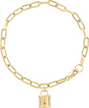 EFFY 14k Gold Over Sterling Silver Diamond Padlock Paperclip Chain Bracelet