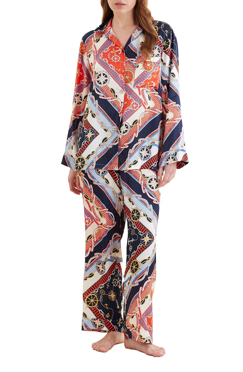 Papinelle Marine Silk Print Pajamas, Main, color,