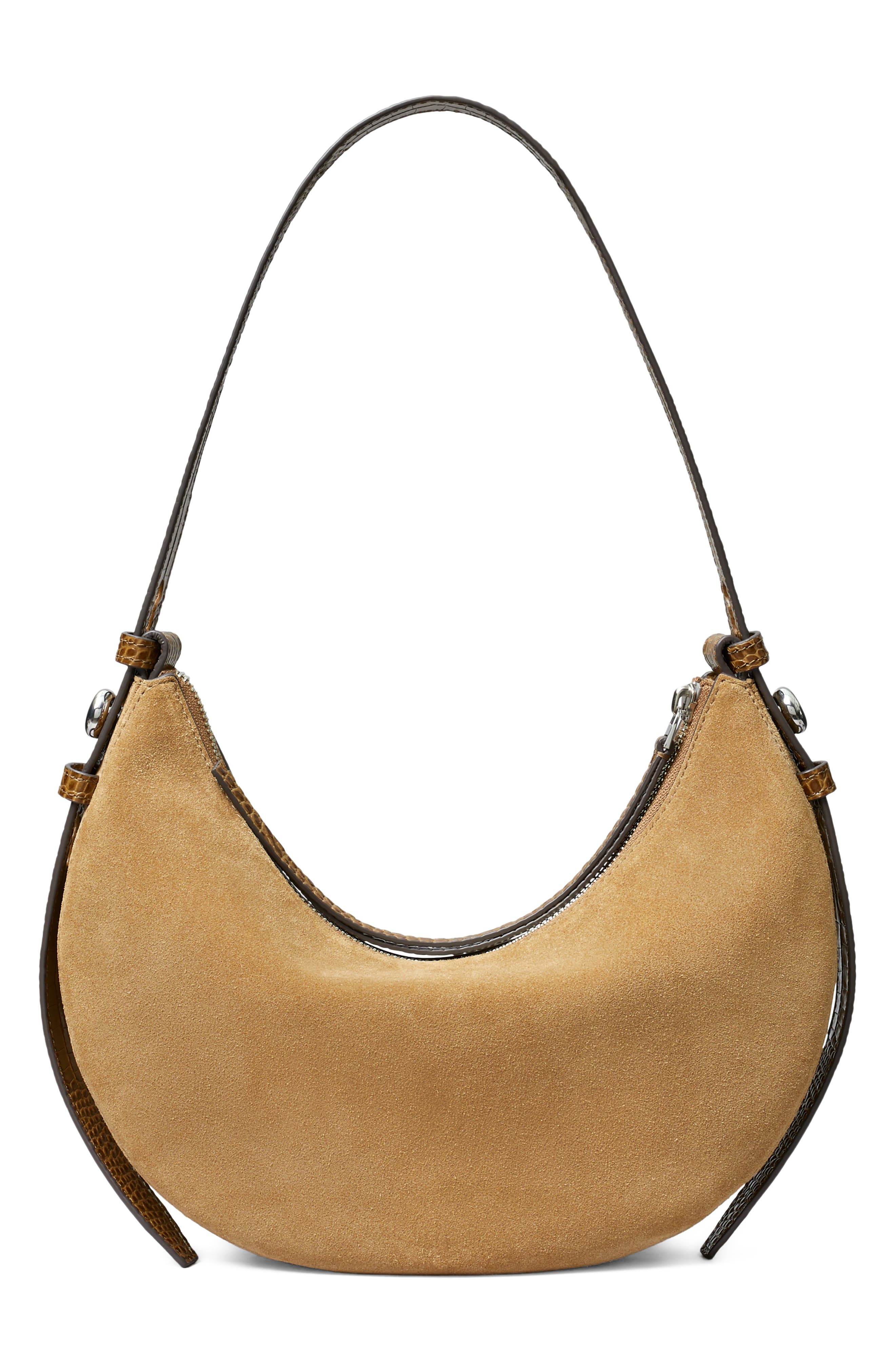 Romy Suede Half Moon Shoulder Bag, Alternate, color, STONE