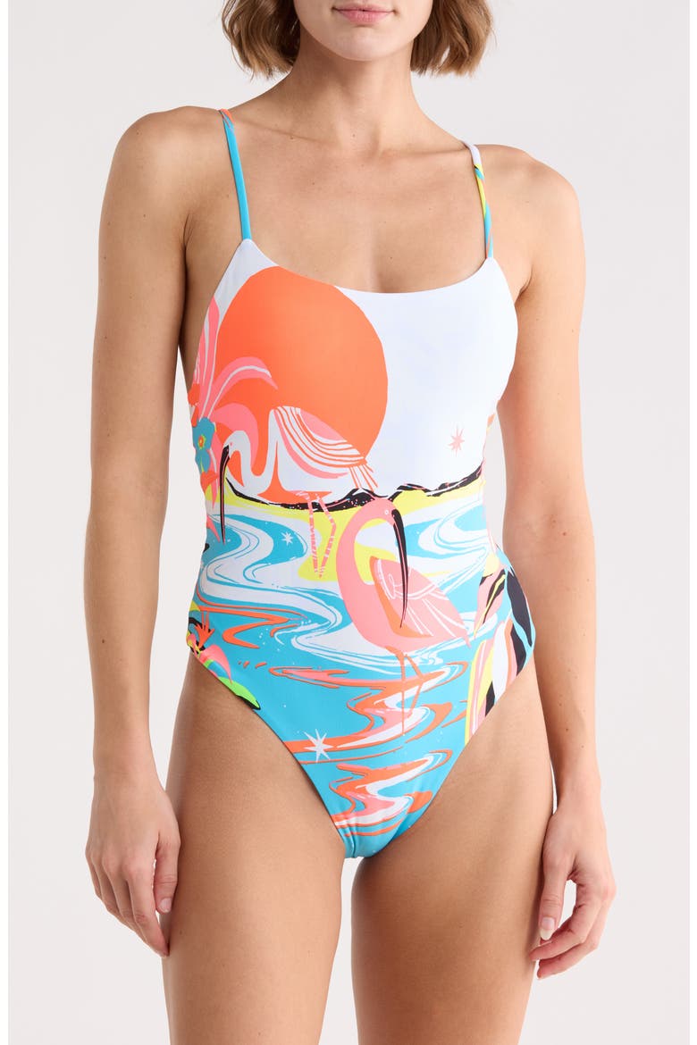 Luster Scoop Neck One-Piece Swimsuit, Main, color, OPEN WHITE