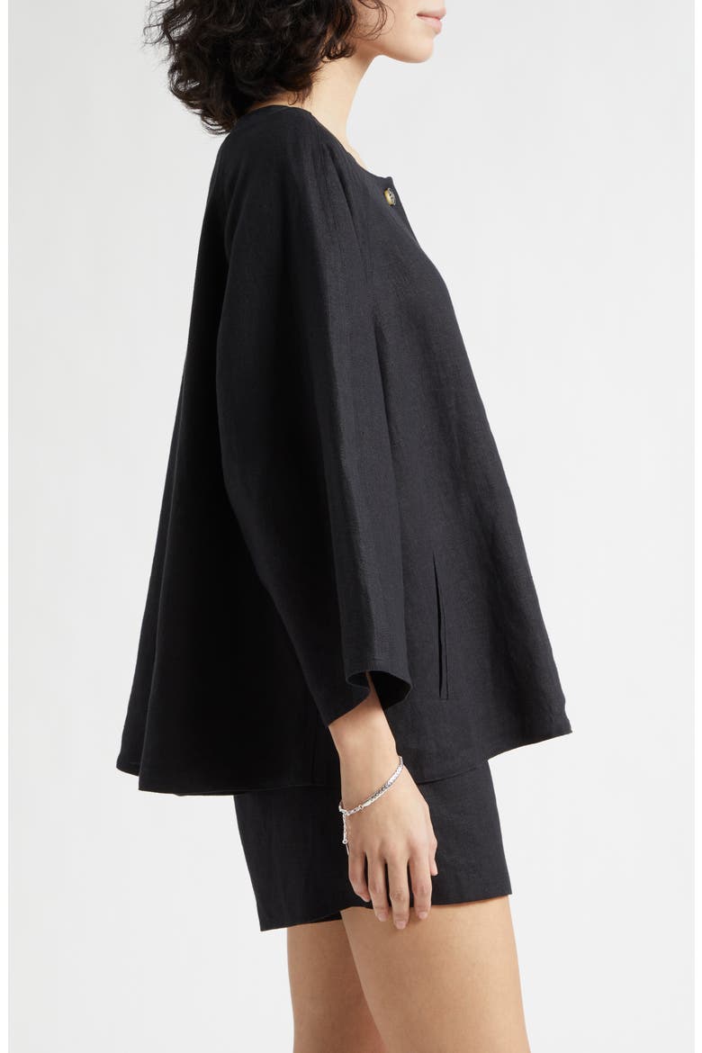 Olivia Flare Linen Button-Up Top, Alternate, color, BLACK