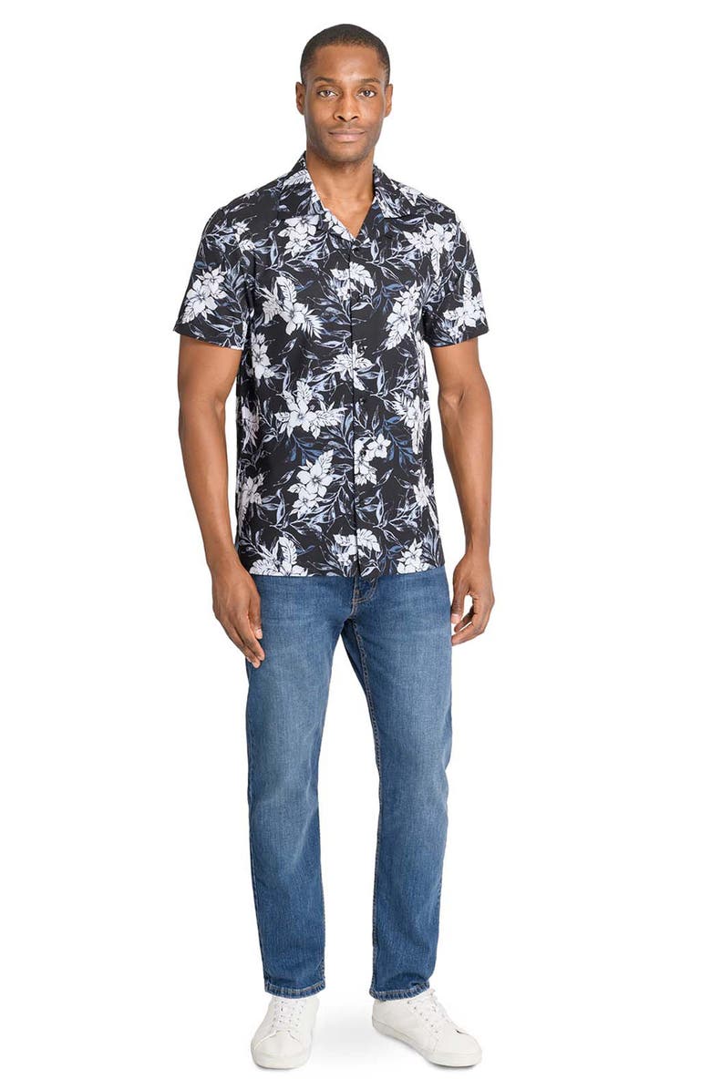 CONSTRUCT Floral Print Short Sleeve Shirt, Alternate, color, Black